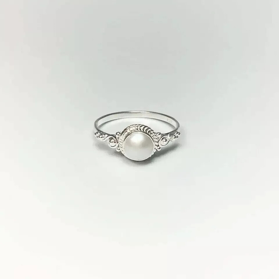 Pearl Gemstone Ring Solid 925 Silver Handmade Designer Dainty Ring All Size R45