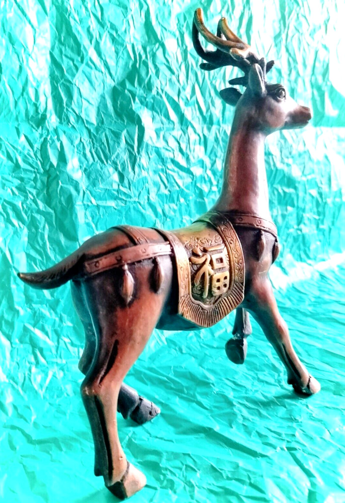 Antique Solid Copper Gilt Chinese Deer Statue