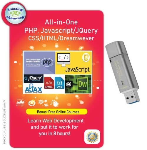 All-in-One PHP, JavaScript, JQuery, CSS/HTML and Dreamweaver Courses on USB