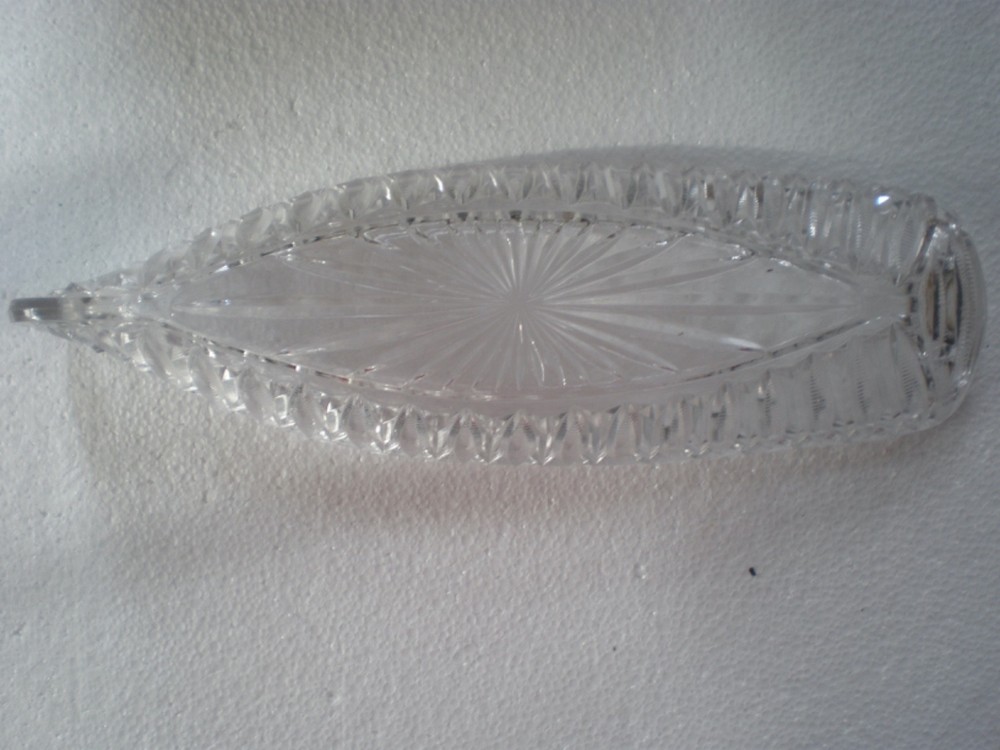 Mid-Century 14" Triangular Glass Relish Tray With Diamond Pattern On Base