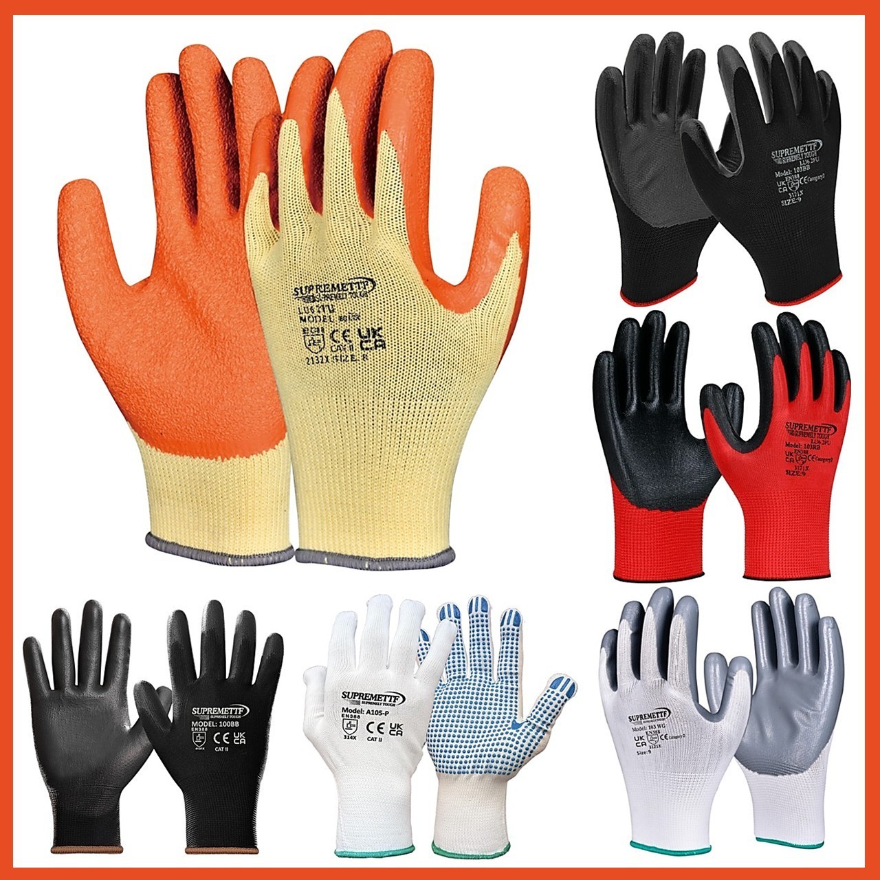 Safety Work Gloves Latex, Nitrile, PU, Coated Gardening builders Grip - 12 Pairs