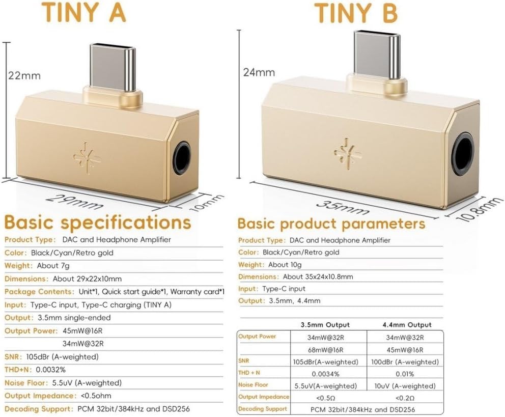 FiiO/Snowsky Tiny DAC Headphone Amp,PEQ,DSD256,PCM, 3.5mm+Type-C(Tiny A, Silver)