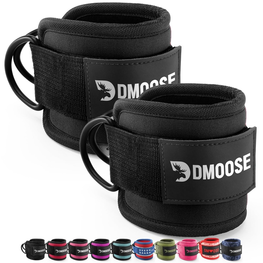 DMoose Ankle Strap for Cable Machine - One Size Fit with Pair, Black - Pair