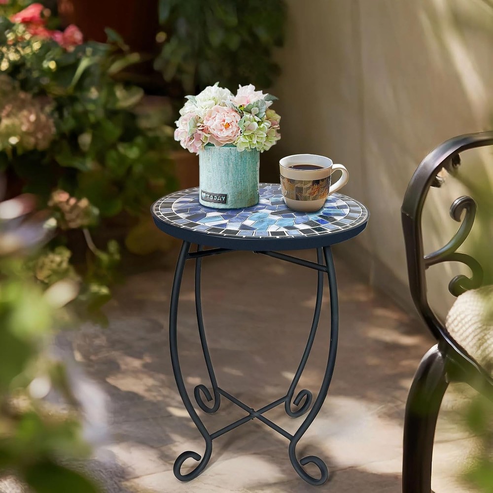 Compact & Elegant Ceramic Outdoor Side Table - Easy Assembly, 12-Inch