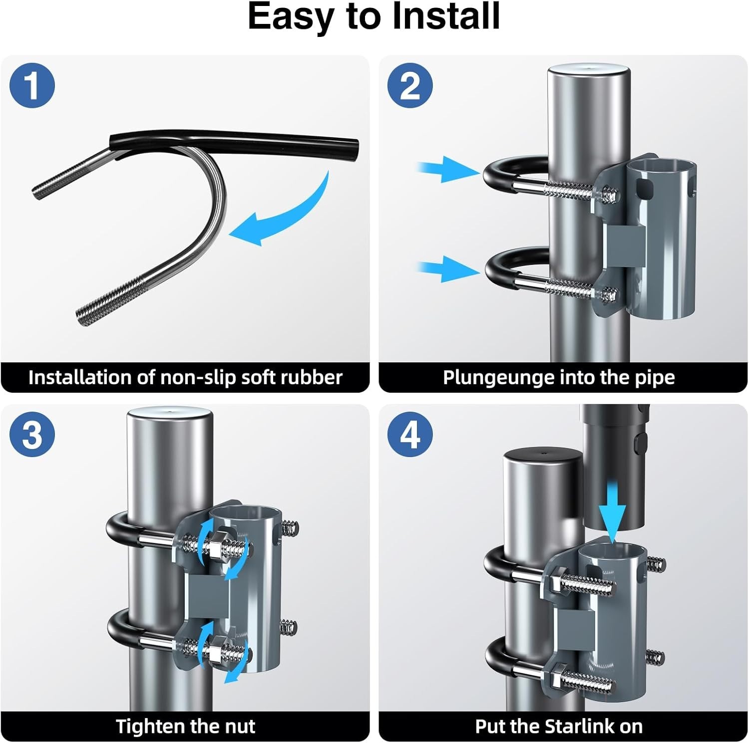 U-Bracket for Starlink Dish Pipe Adapter Mount Vertical Installation, Universal