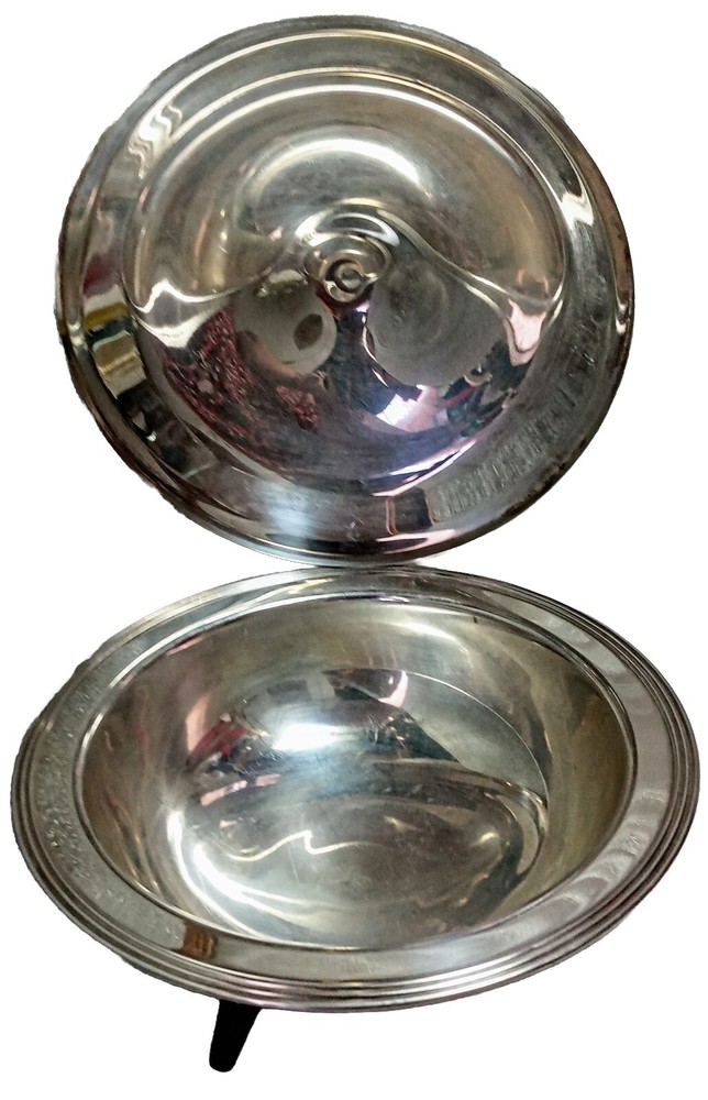 Vtg MCM F. B. Rogers Silver Plate Sputnik Atomic UFO Lidded Serving Dish 5844
