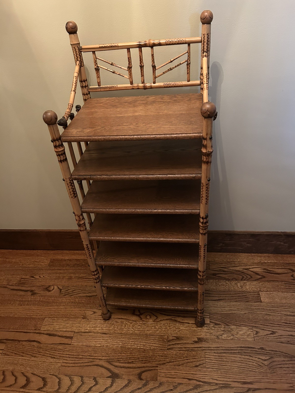 Vintage Antique Bamboo Wood Ornate Curio 7 Shelf Shelving Shelves Etagere