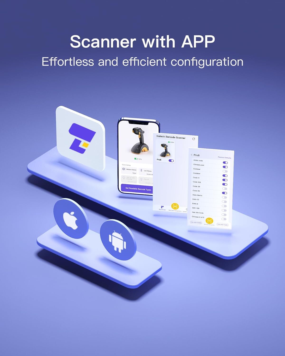 Inateck Bluetooth Barcode Scanner, 2D 1D Wireless Handheld Scanner QR Code