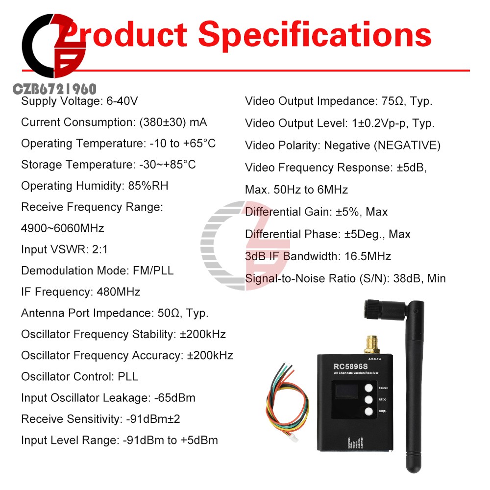 DC6-40V RC5896S Receiver 5.8GHz Video Receiver Compatible 5.8G Image Transmitter