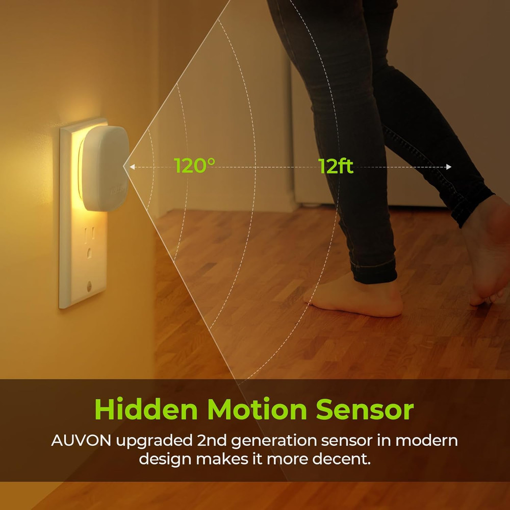Plug-In LED Backlit Night Light with Motion Sensor & Dusk to Dawn Sensor, Dimmab
