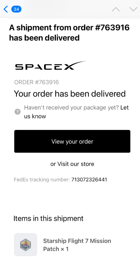 Space X Starship Flight 7 Heat Shield Tile (Space Flown) + Authentic Patch