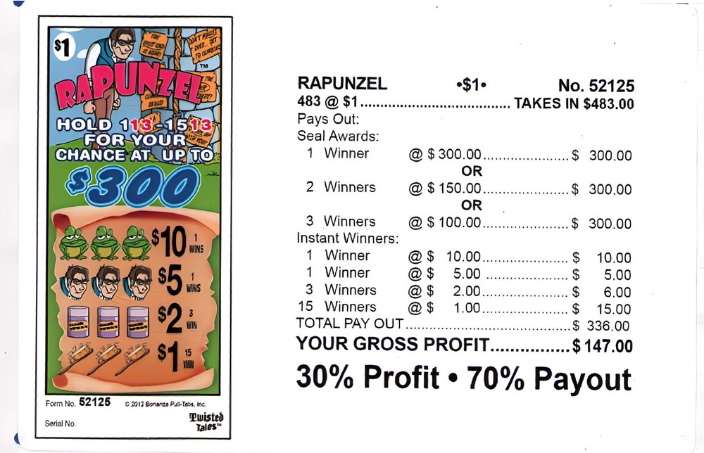 Pull Tab Ticket - Hard Card Tickets - Game- Rapunzel