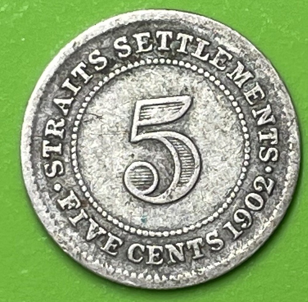1902 Straights Settlement 5 Cent - Key Date SILVER - Lot 51a