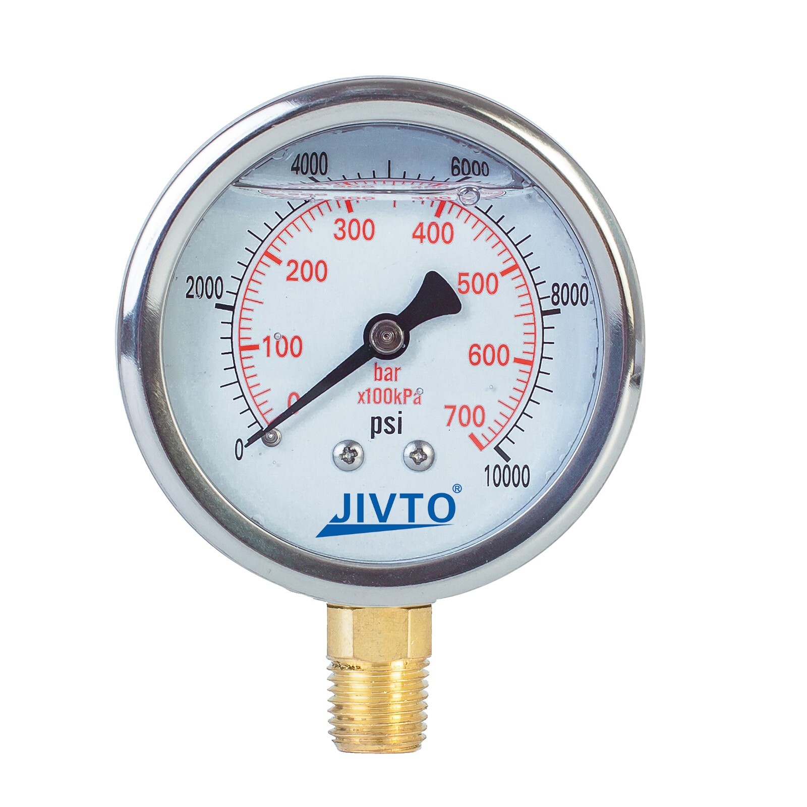 Pressure Gauge,Glycerin Filled,2-1/2" Dia,0-10000 psi,1/4 NPT lower mount