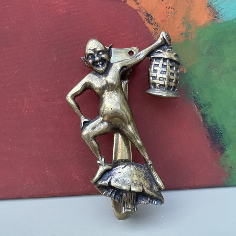Vintage Brass Door Knocker Pixie Cornish Goblin Collectable 15cm x 10cm