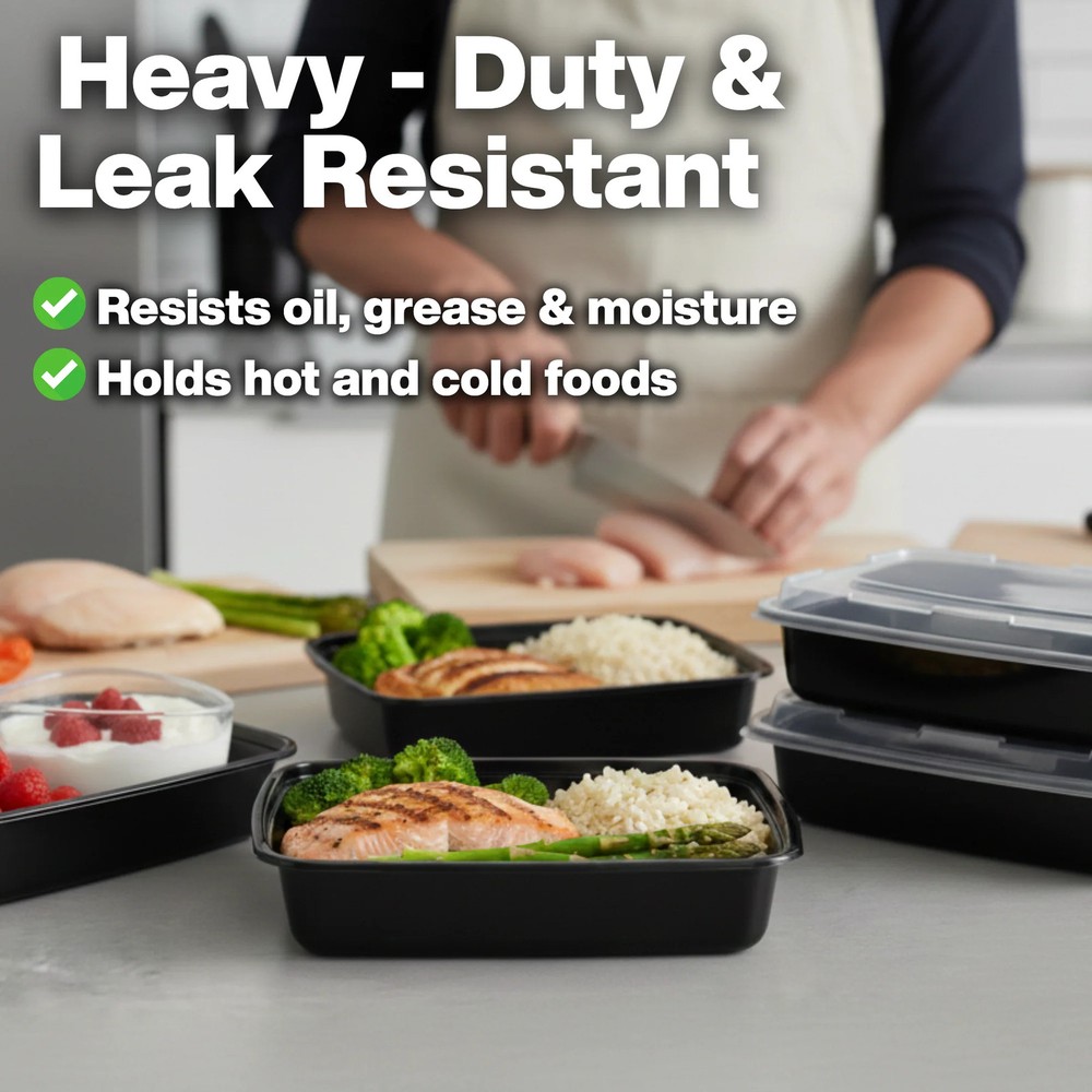 32oz Rectangular Microwaveable Container with Lid, 150 Sets (50/6)