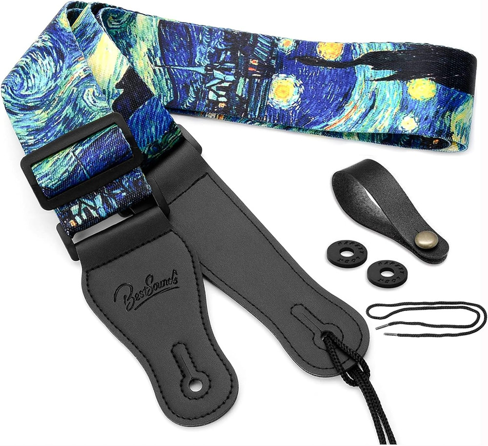 Van Gogh Starry Night Guitar Strap Includes Strap Button & 2 Strap Locks, Adjust