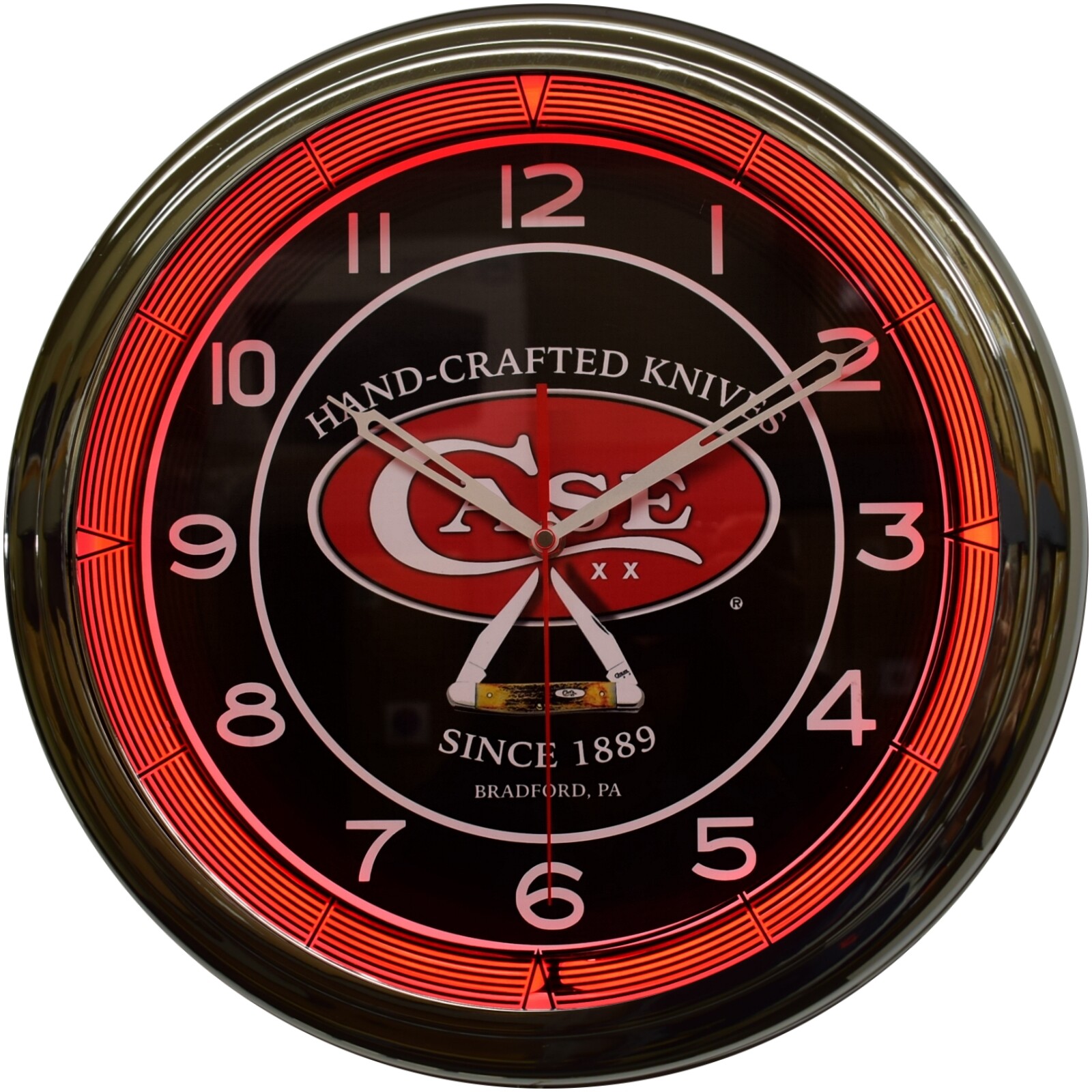 16" CASE Hand-Crafted Knives Since 1889 Neon Clock Man Cave Decor (Red)