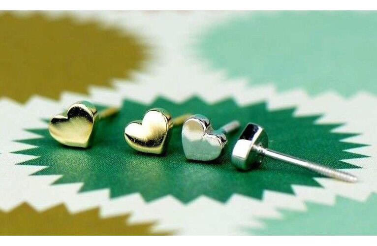 14K Solid White Yellow Gold Heart Shape Stud Earrings