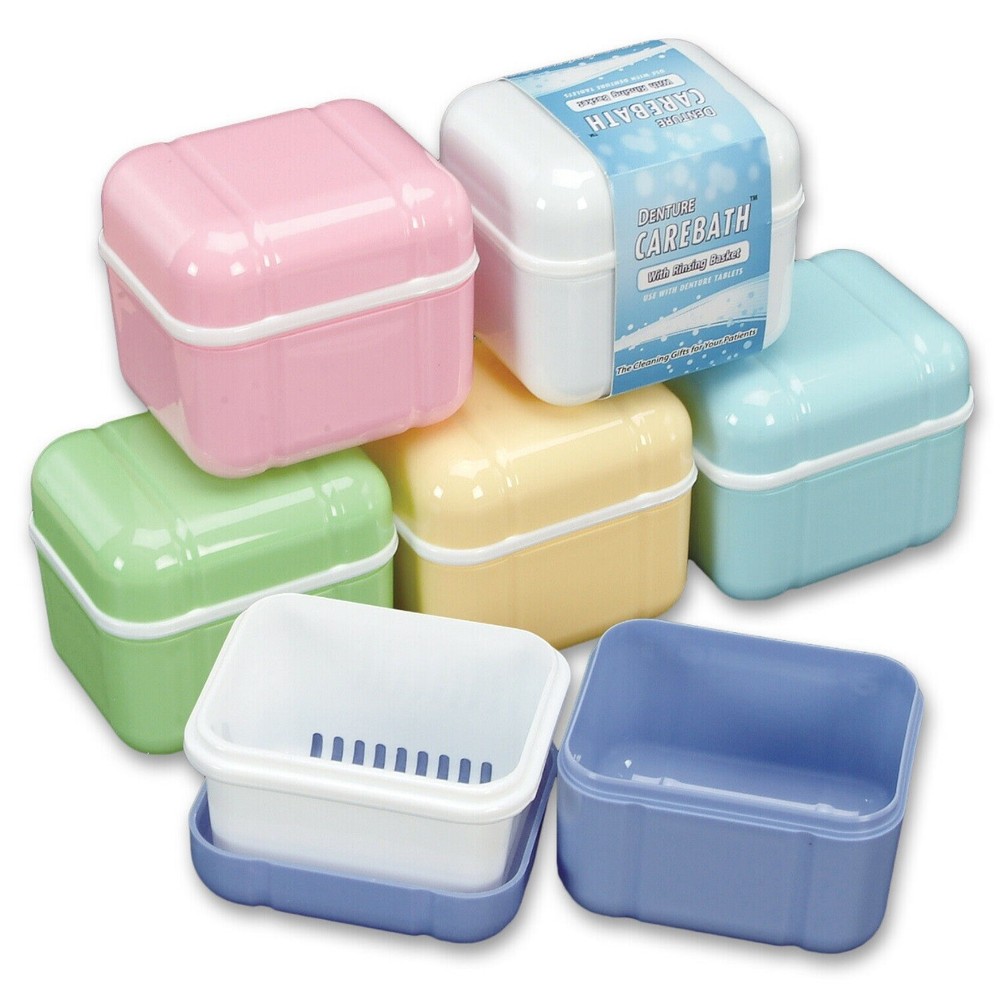 Denture Retainer Mouth Guard Storage Case & Soaking Rinsing Bath Basket Assorted