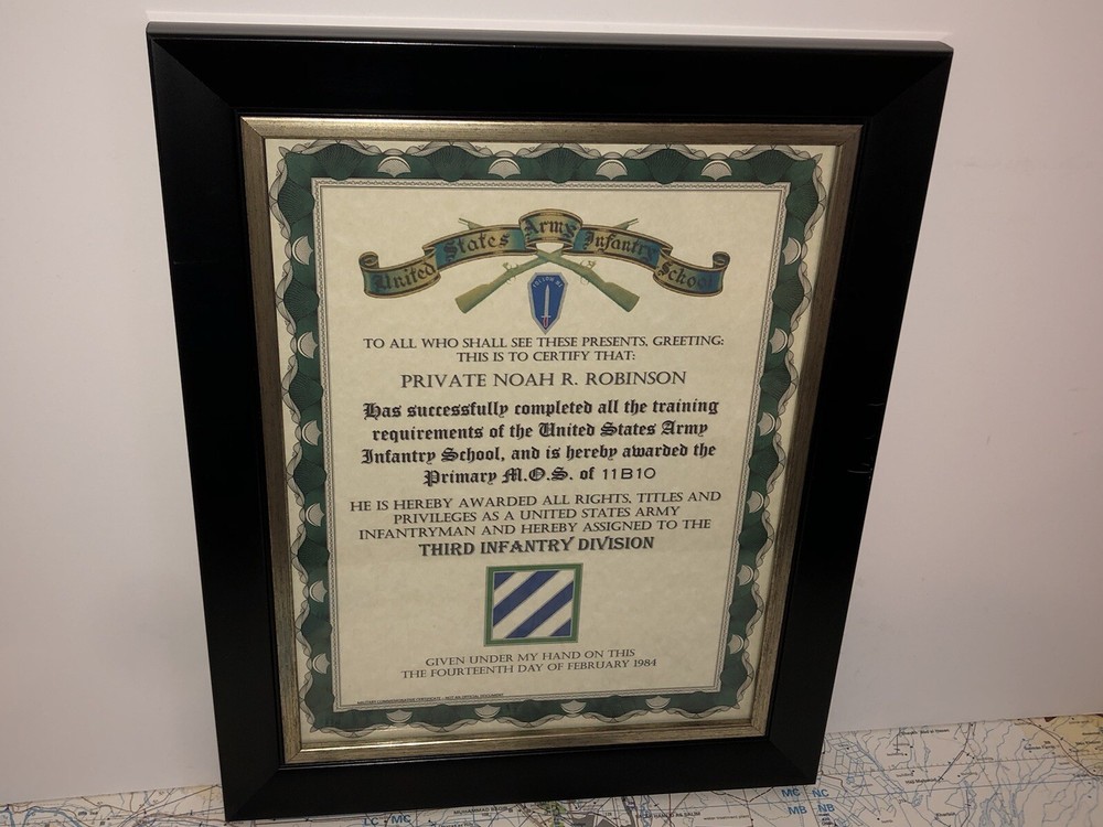 U.S. ARMY (3RD I.D.) INFANTRY TRAINING AND ASSIGNMENT CERTIFICATE