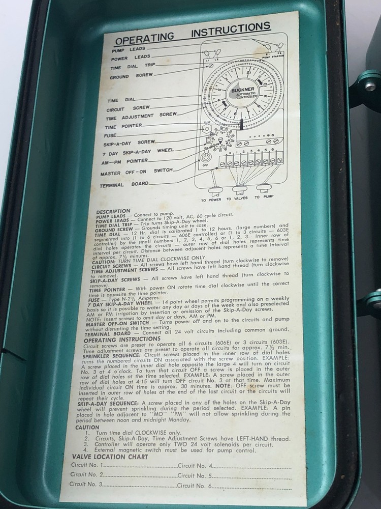 Buckner Automatic Sprinkler Controller Model 603E