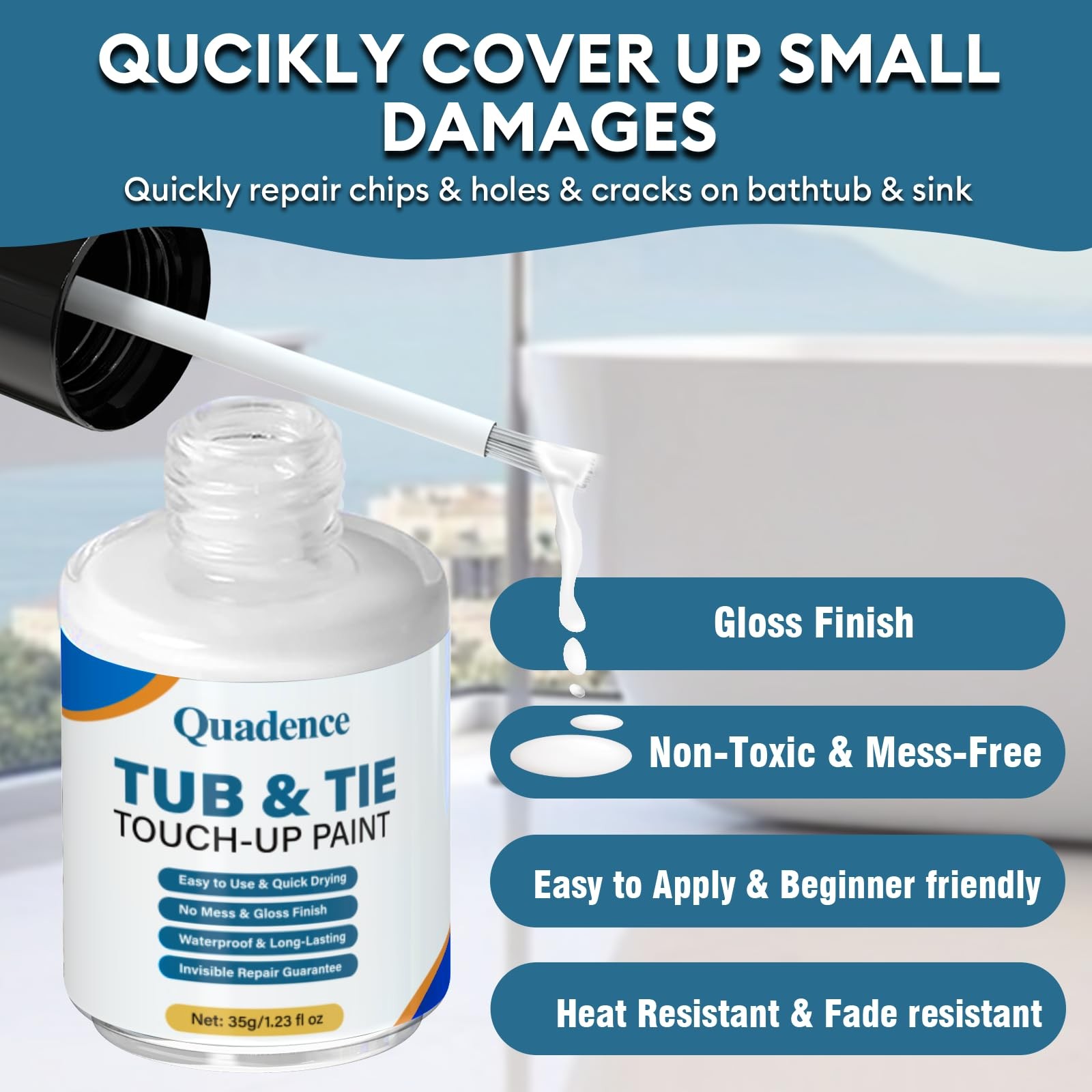 Tub and Tile Paint High-Gloss, White Touch Up Porcelain Paint Repairs Scratch...