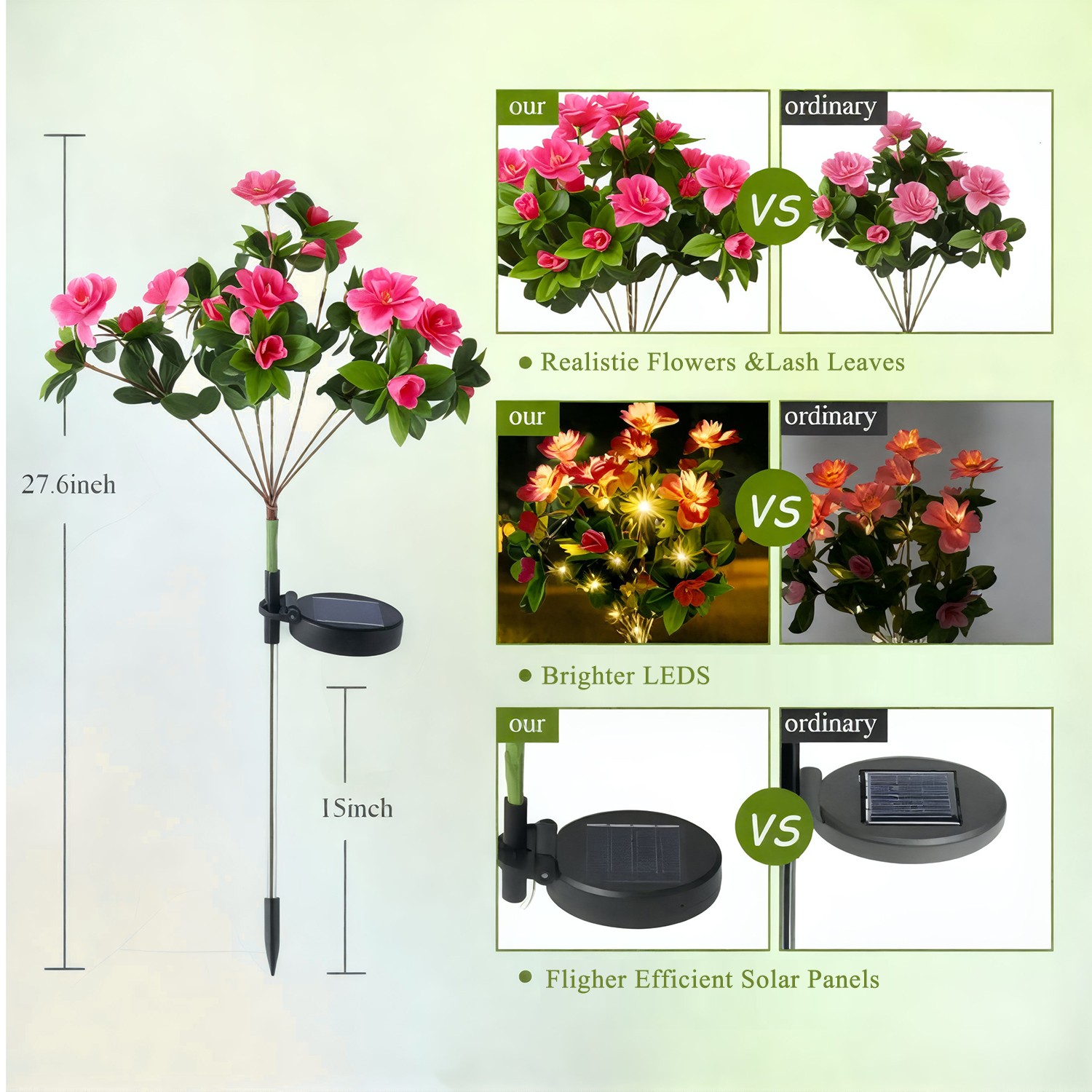 2Pack Solar Flower Light Outdoor Artificial Azalea Lights Waterproof Garden Yard