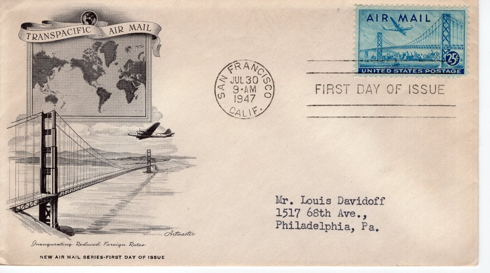 TRANSPACIFIC AIR MAIL - 1947 - DC143