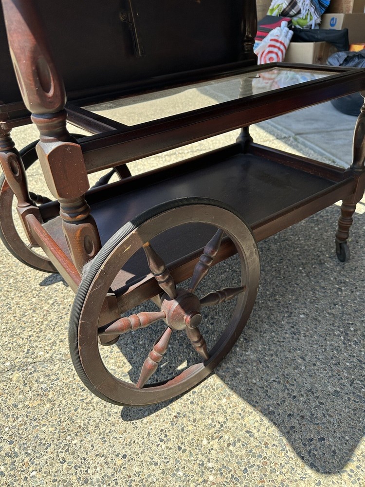 Antique Drop Leaf Cart Tea Server Bar End Side Table