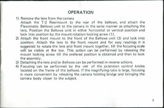 Soligor T-2 Flexomatic InterChangeable Bellows Extension Unit Instruction Manual