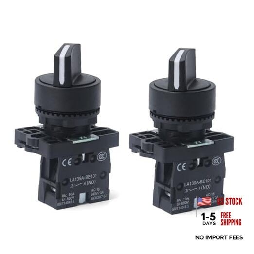 2PCS 22MM 2 Position Selector Switch Maintained 1NO 2 Position Maintained