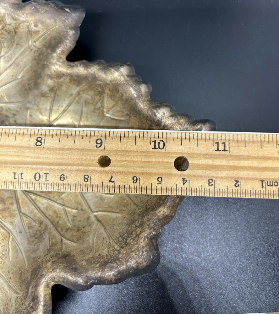 Vintage Silver Plate Strawberry Leaf Shaped Dish Bowl, Unpolished, 11” X 9”