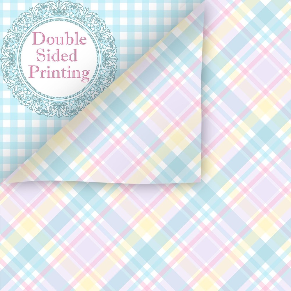 24 Sheets Pastel Scrapbook Paper, Pink Spring Gingham Patterns Decorative Craf