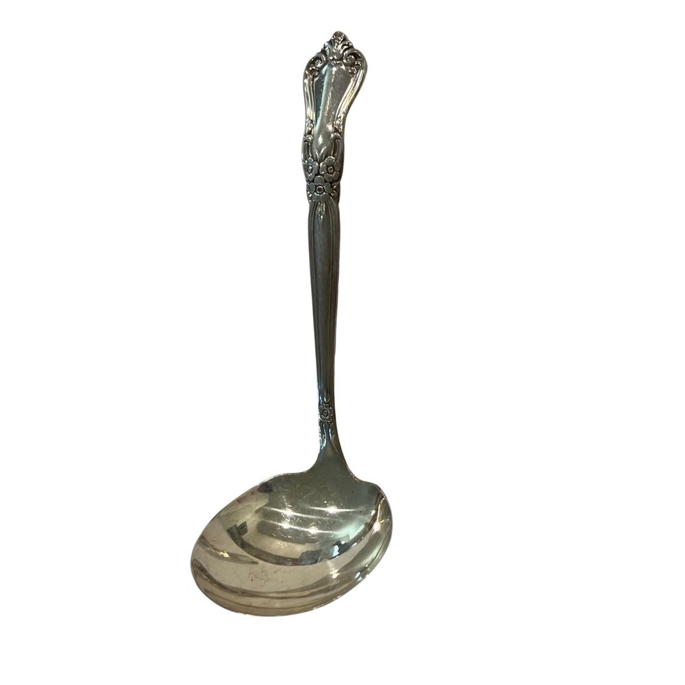 Wm F. Rogers Oneida Ltd 1956 Valley Rose Gravy Ladle 6.5 in Vintage Silver Plate