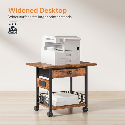 Printer Stand with Charging Station, 2-Tier Printer Cart, Under Desk Printer