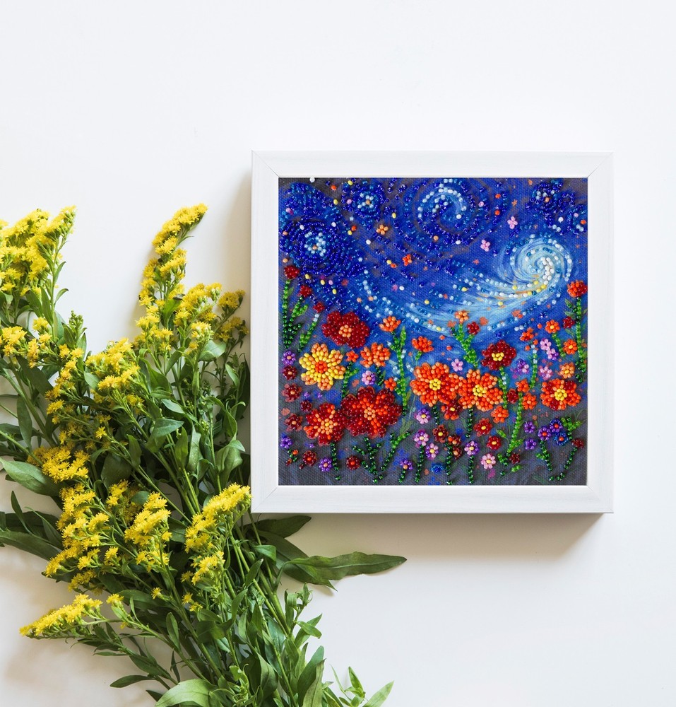 DIY Bead Embroidery Kit "Flowers" Beaded stitching needlepoint beadwork
