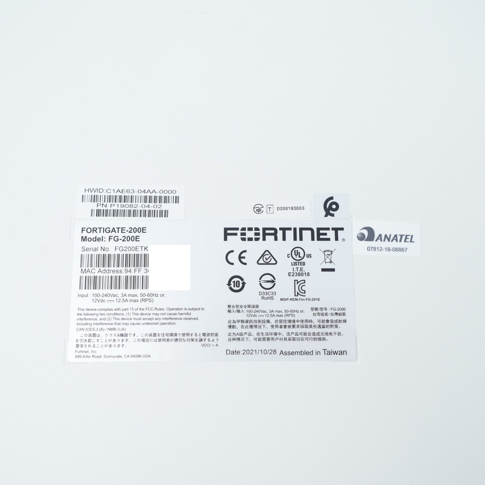 Fortinet Fortigate-200E FG-200E Network Security Firewall Initialized w/Adapter