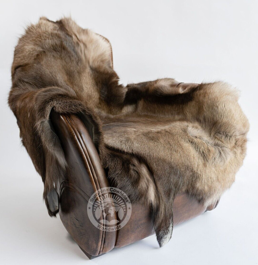 Real Greyish Scandinavian Reindeer Hide Rug - Size 3-4' x 4-5.5'