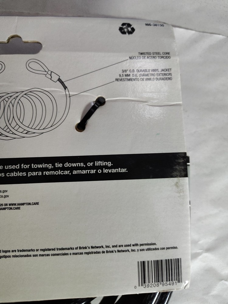 Brinks, Flexweave, Flexible Steel, 3/8in x 15ft Open Loop Cable Lock