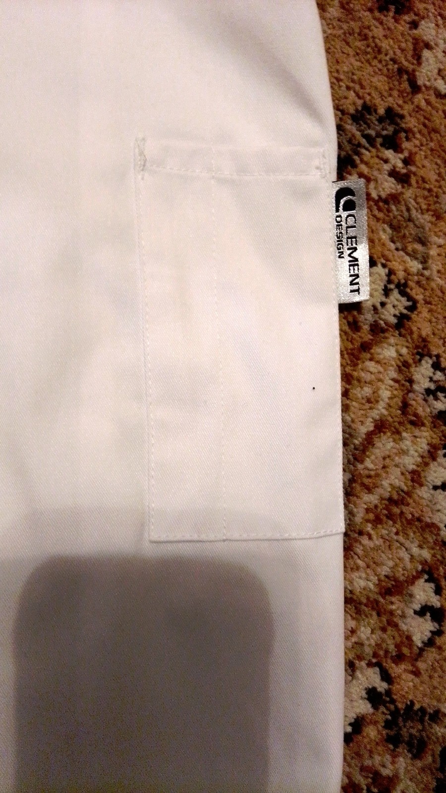 F34) CLEMENT DESIGN CHEF COAT SIZE 2 LARGE LONG SLEEVE NICE USED CONDITION