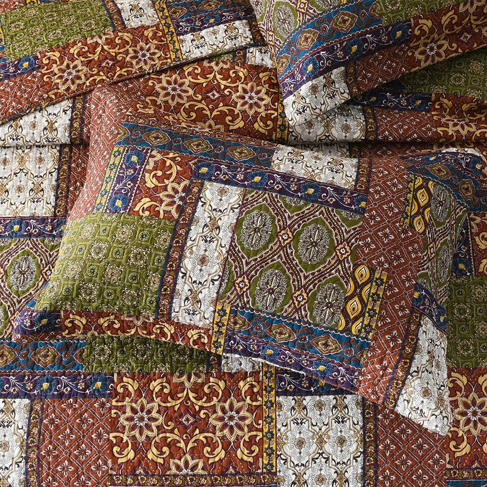 Cotton Bedspread Quilt Sets Reversible Bedding Coverlet Sets Comforter Patchw...