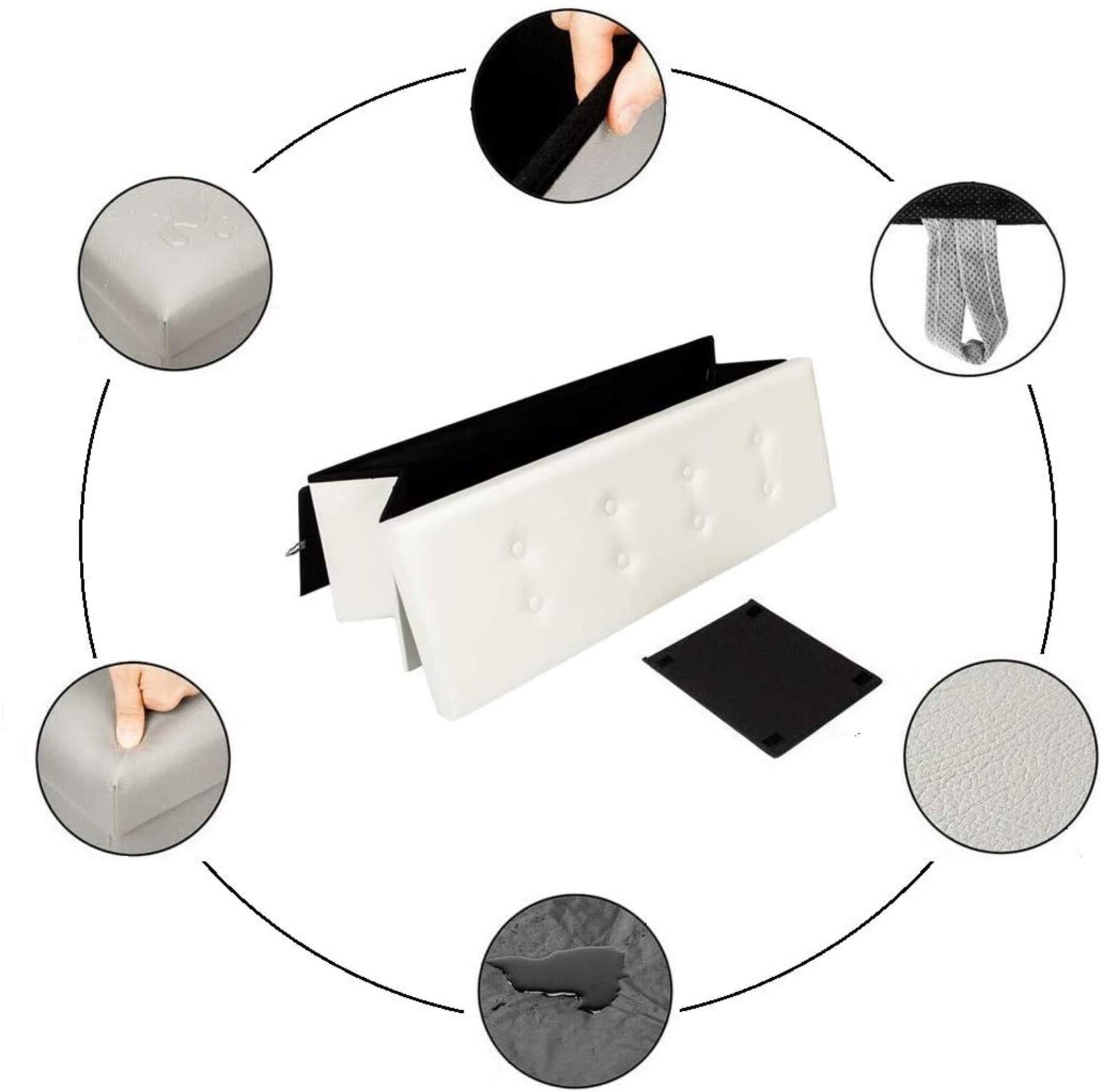 Faux Leather Folding Storage Ottoman Bench 43 inch - White