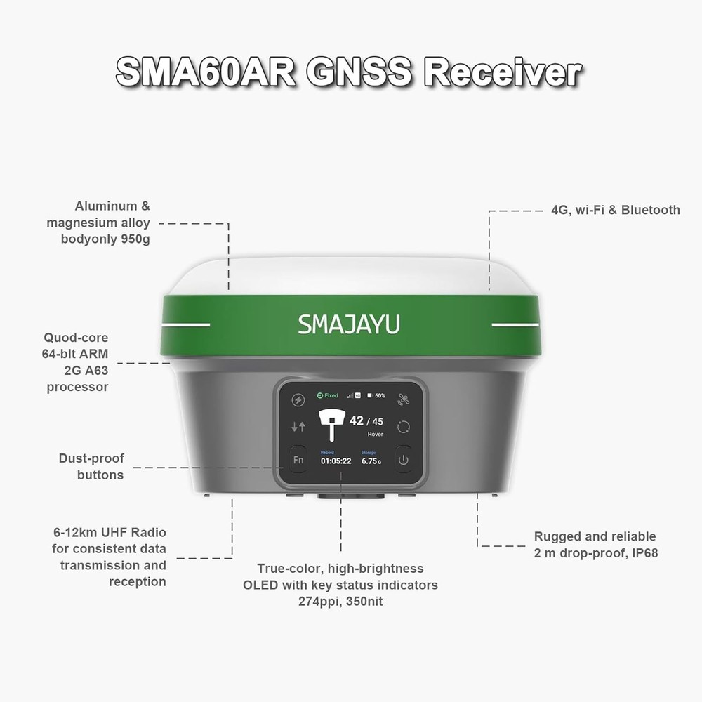 SMA60AR & SMA20Pro Base RTKGNSS OLEDScreen Display Photogrammetry VisualStakeout