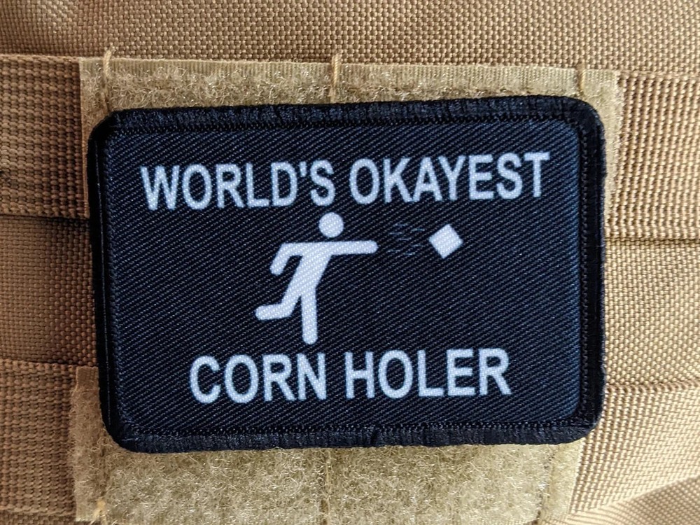 World's okayest corn hole player meme patch  2"x3" hook & loop backing