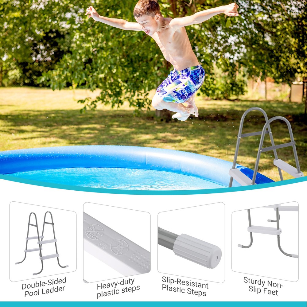 33" 2-Step Pool Ladder, Iron Grey Frame & White Steps, Safety Design