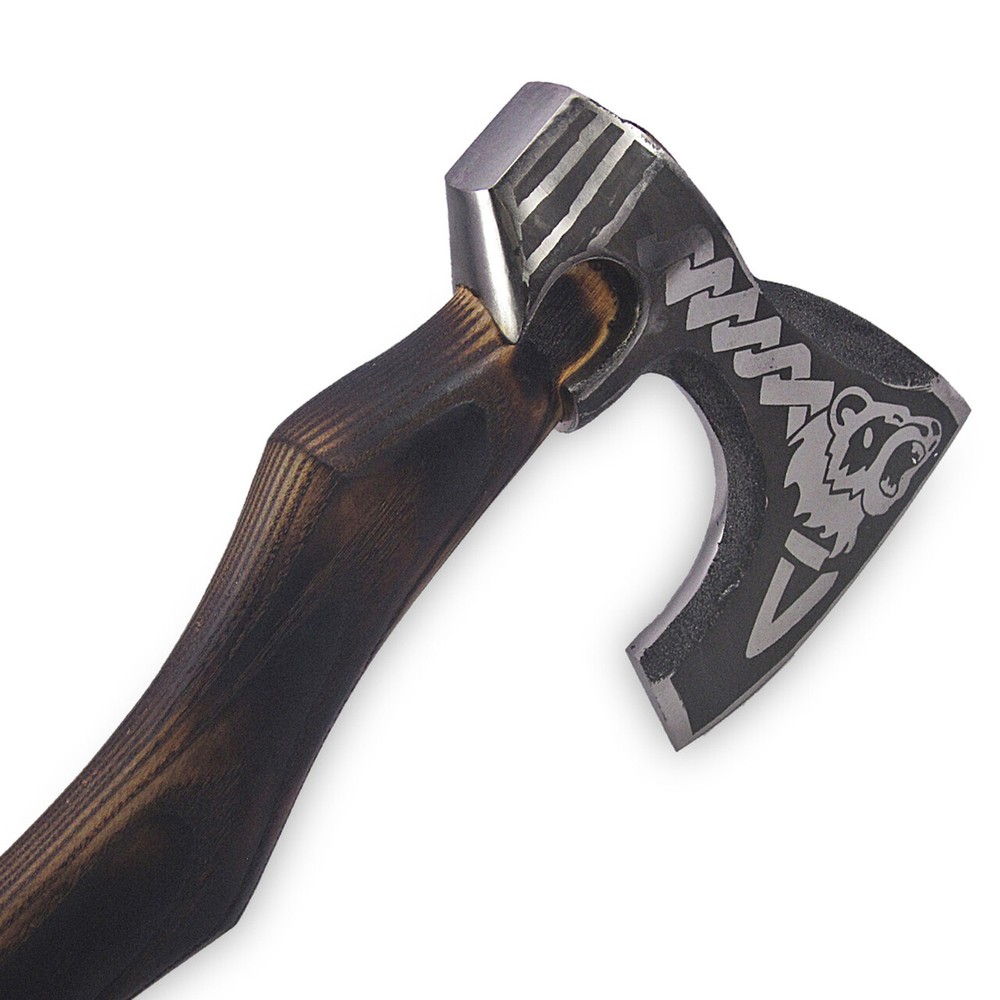 Hand Forge Alaska Brown Bear Head Etched Axe