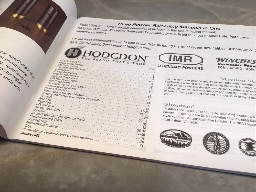 HODGDON,WINCHESTER,IMR 2009 RELOADING,GUN POWDER,ECT BASIC RELOADING MANUAL