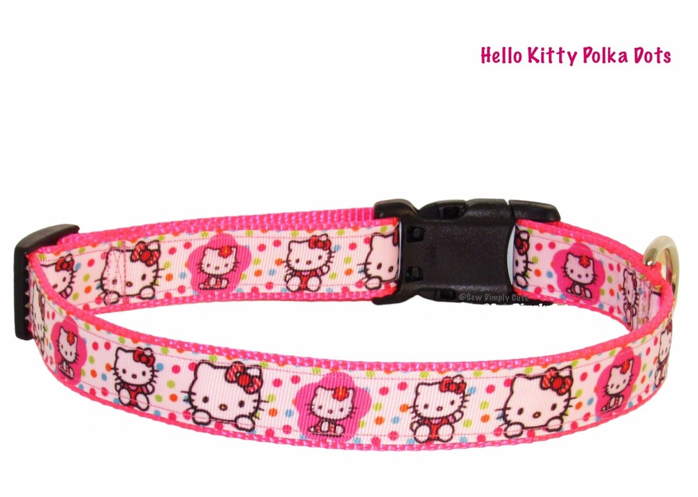 Hello Kitty Polka Dots Adjustable Dog Collar Pink