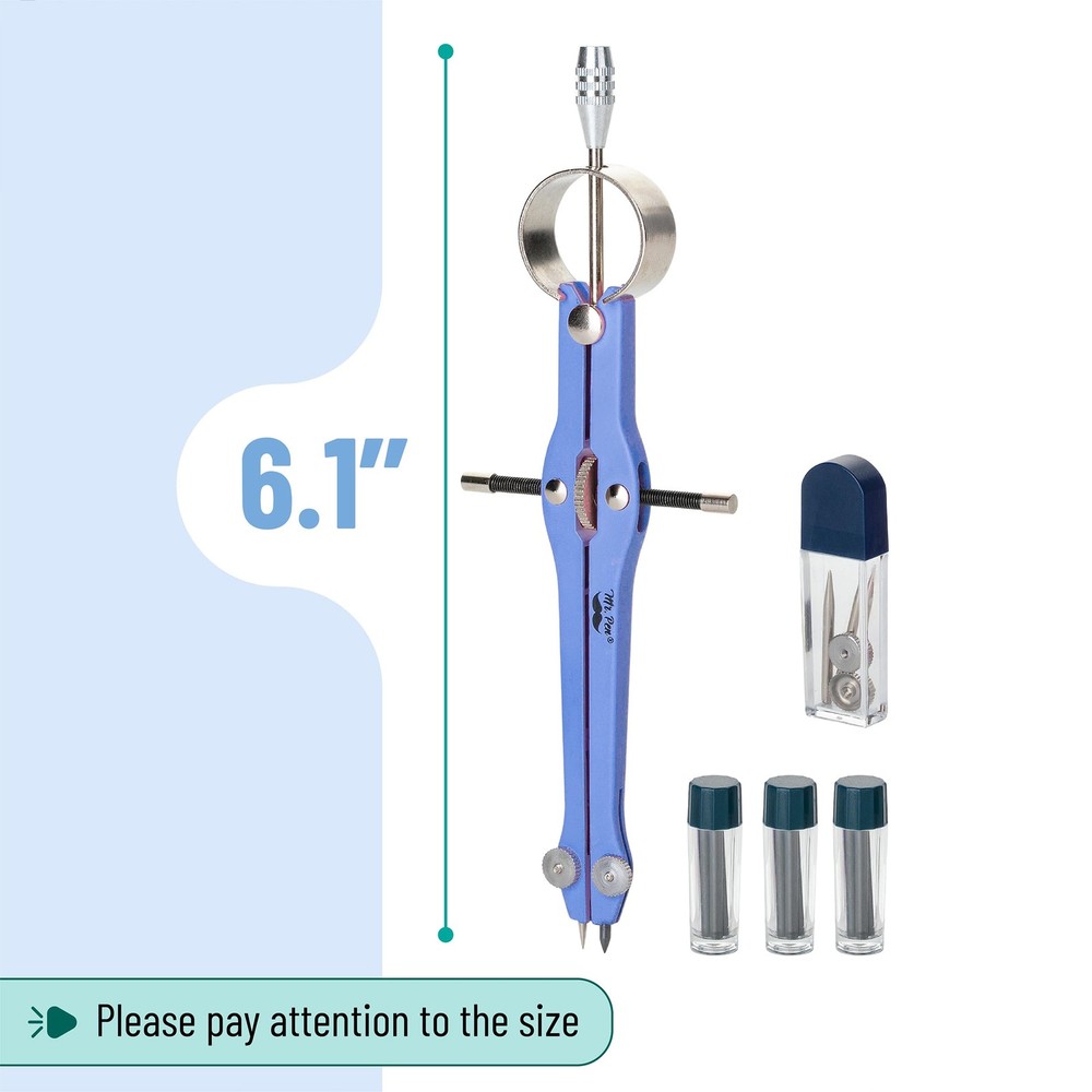 Mr. Pen- Professional Compass for Geometry, Blue with Extra Leads, Light